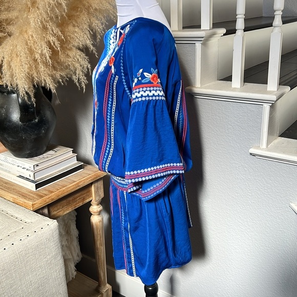 Parker Giselle Blue Floral Embroidered Tunic/Mini Dress Size Medium - Picture 6 of 10